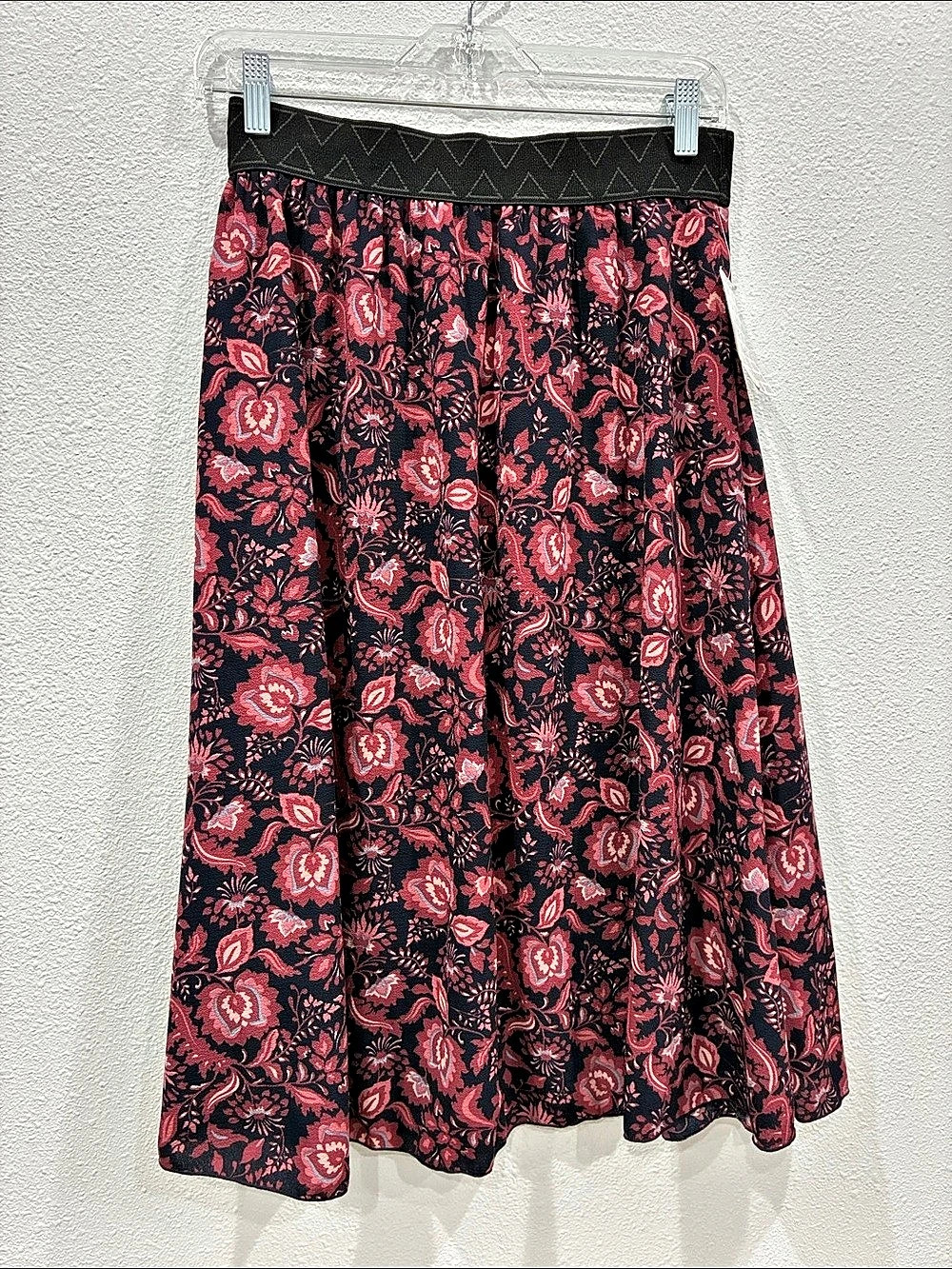 Lularoe Lola Skirt Floral Midi Black & Pink Size Small